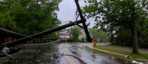 Restored utility infrastructure supporting reliable electric service after storm recovery